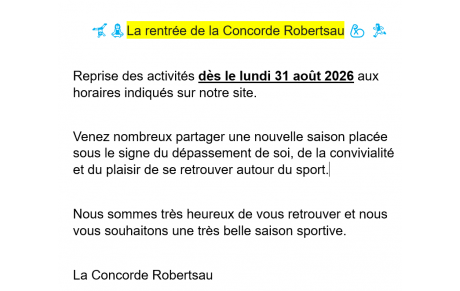 LA RENTREE DE LA CONCORDE ROBERTSAU